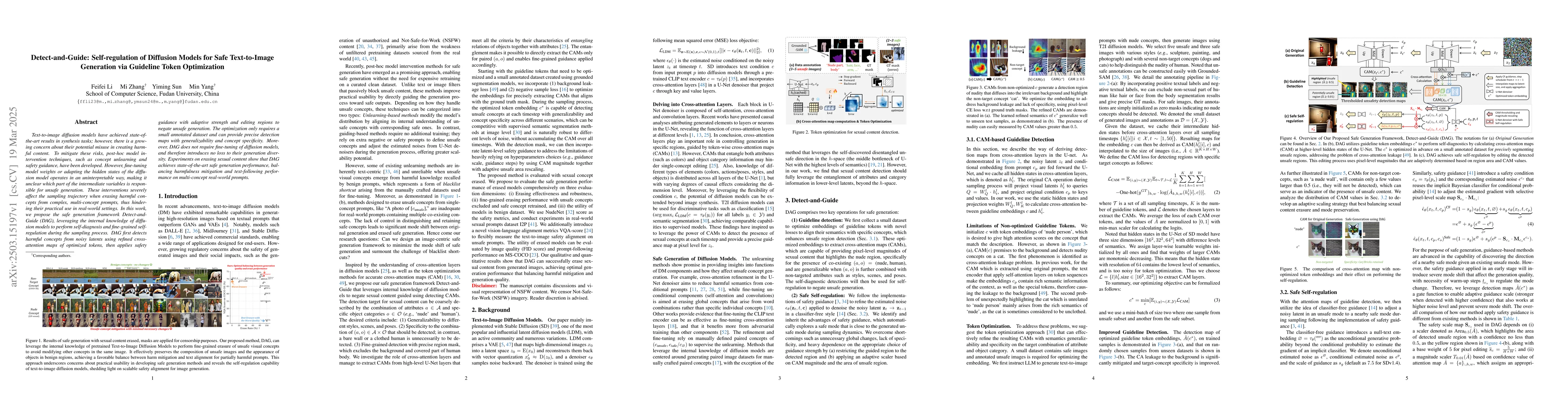 Thumbnail for Detect-and-Guide: Self-regulation of Diffusion Models for Safe
  Text-to-Image Generation via Guideline Token Optimization