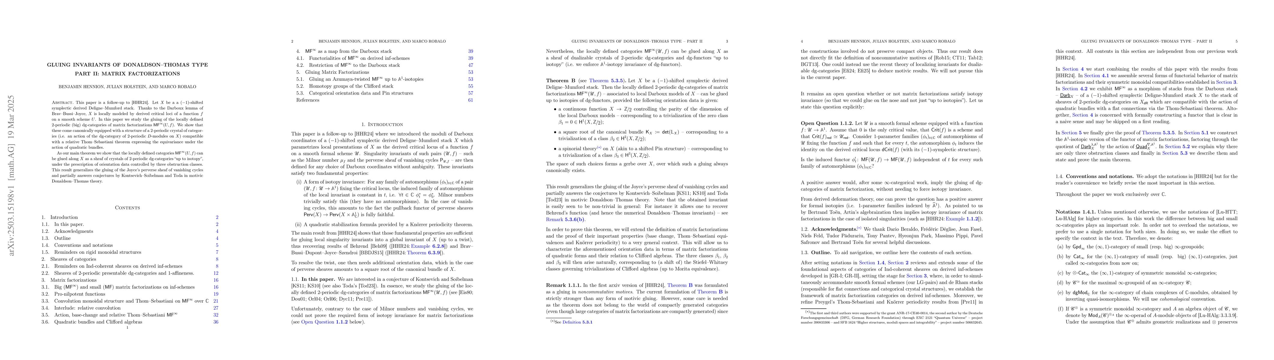 Thumbnail for Gluing invariants of Donaldson--Thomas type -- Part II: Matrix
  factorizations