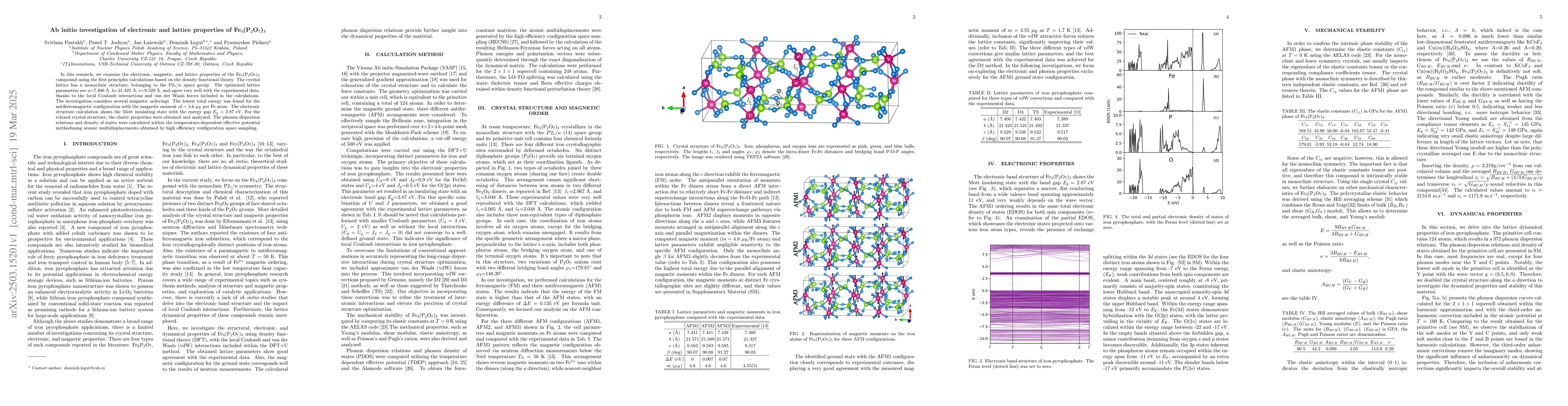 Thumbnail for Ab initio investigation of electronic and lattice properties of
  Fe$_4$(P$_2$O$_7$)$_3$