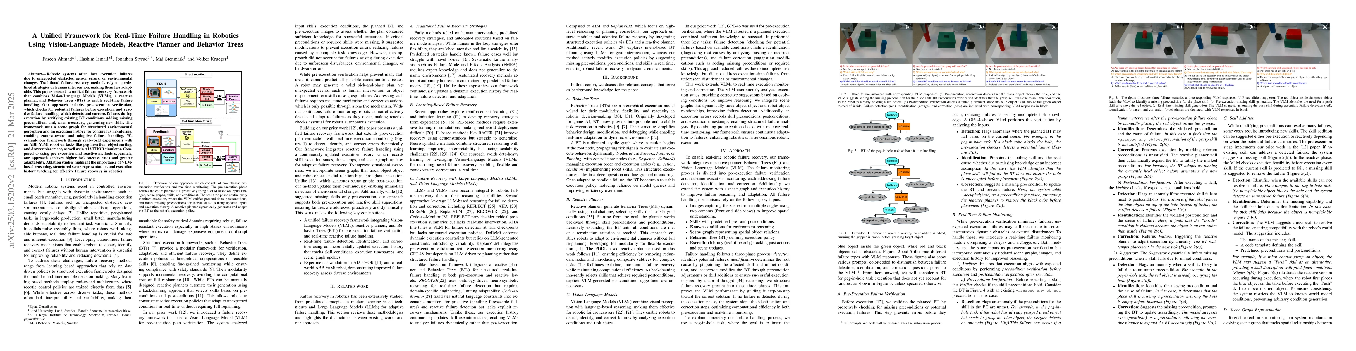 Thumbnail for A Unified Framework for Real-Time Failure Handling in Robotics Using
  Vision-Language Models, Reactive Planner and Behavior Trees