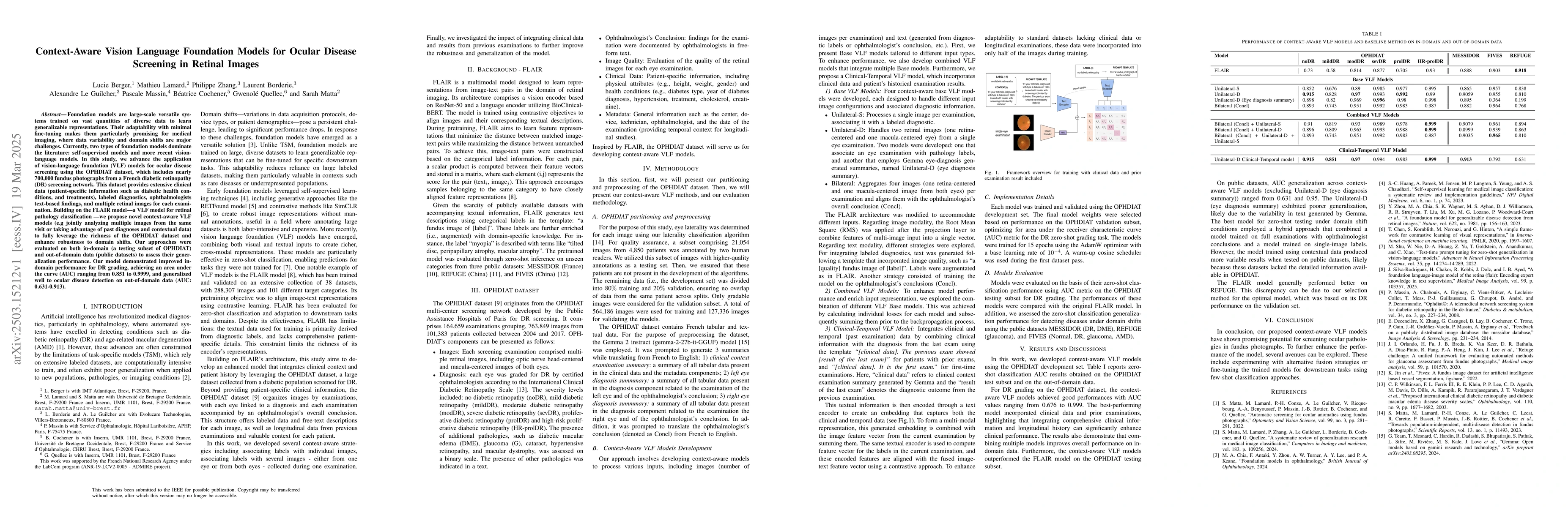 Thumbnail for Context-Aware Vision Language Foundation Models for Ocular Disease
  Screening in Retinal Images