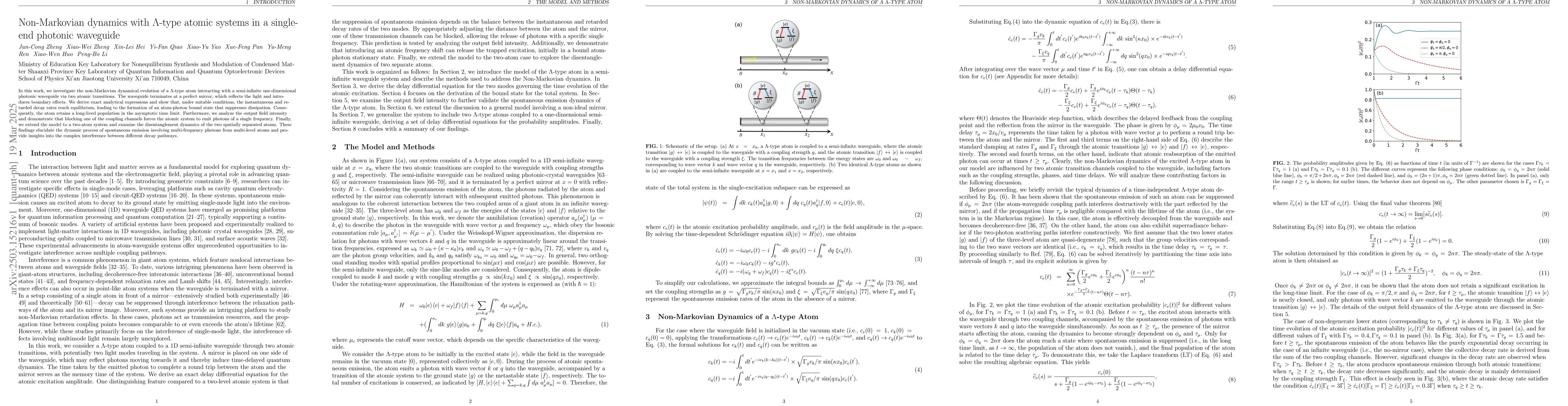 Thumbnail for Non-Markovian dynamics with $Λ$-type atomic systems in a single
  end photonic waveguide