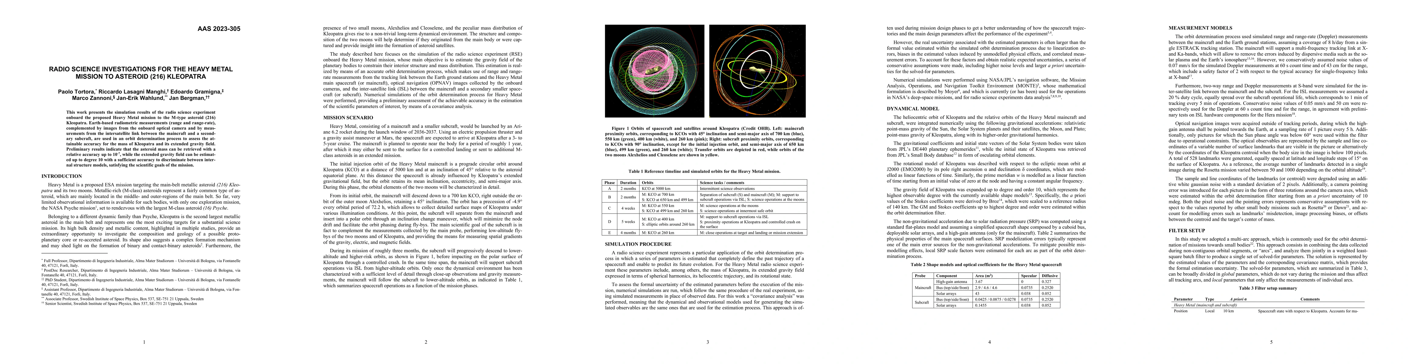 Thumbnail for Radio Science Investigations for the Heavy Metal Mission to Asteroid
  (216) Kleopatra