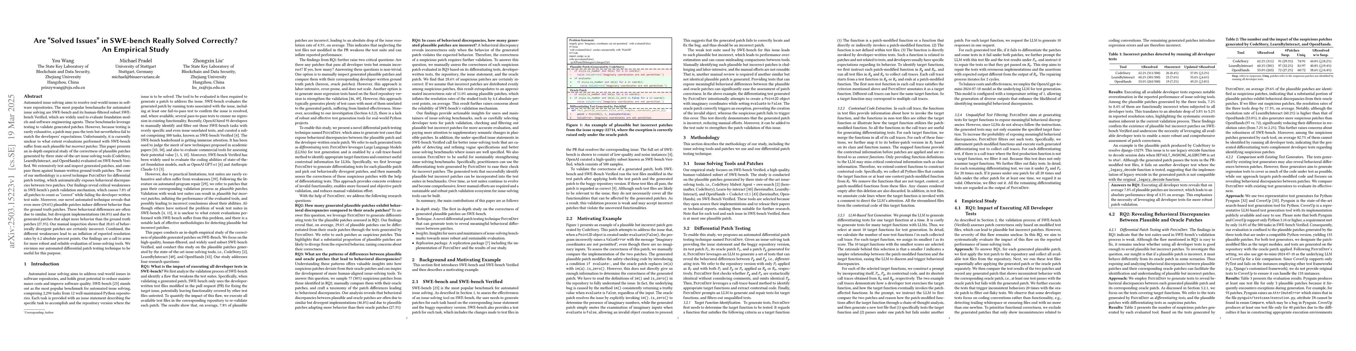Thumbnail for Are "Solved Issues" in SWE-bench Really Solved Correctly? An Empirical
  Study