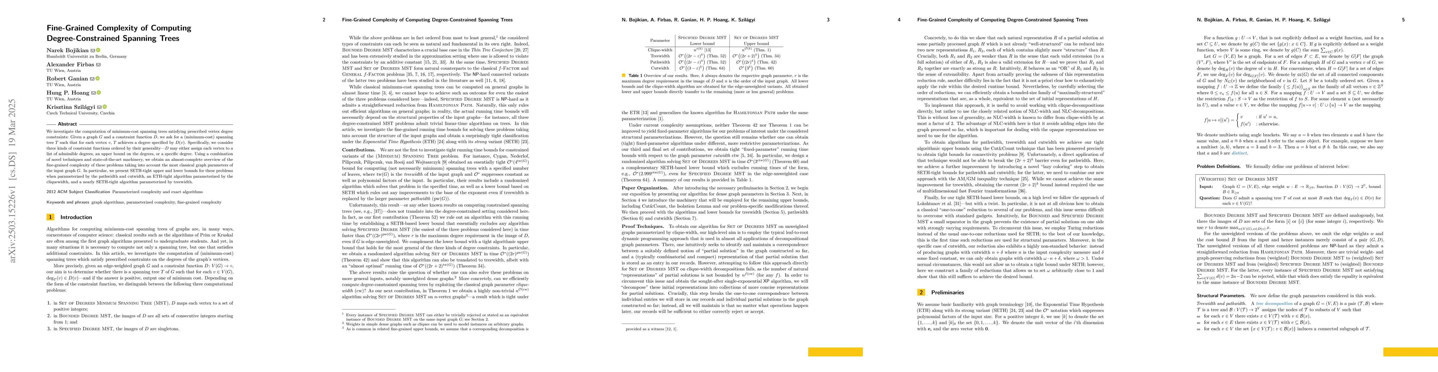 Thumbnail for Fine-Grained Complexity of Computing Degree-Constrained Spanning Trees