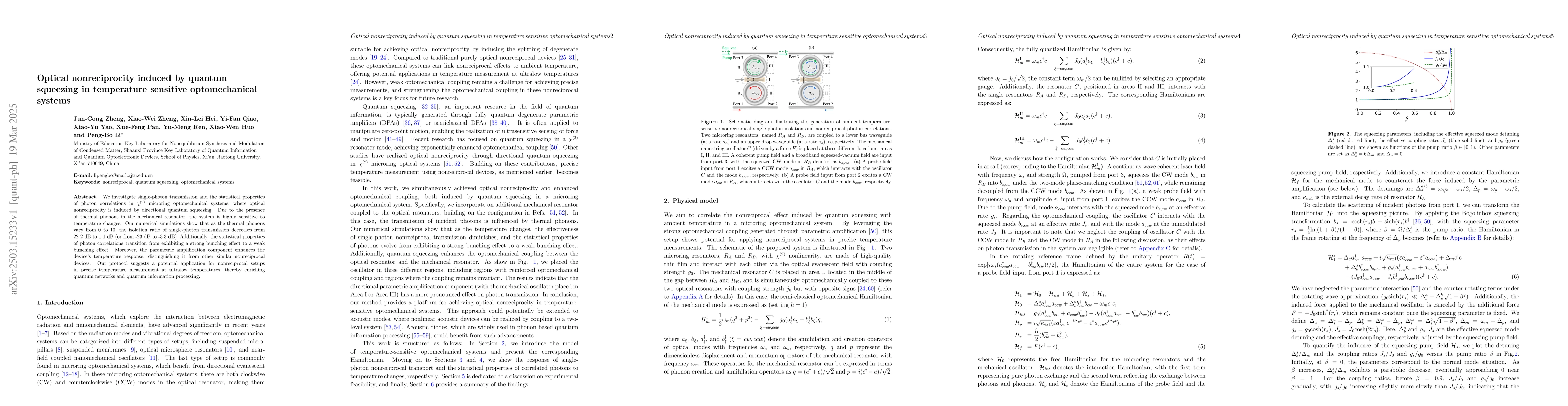 Thumbnail for Optical nonreciprocity induced by quantum squeezing in temperature
  sensitive optomechanical systems