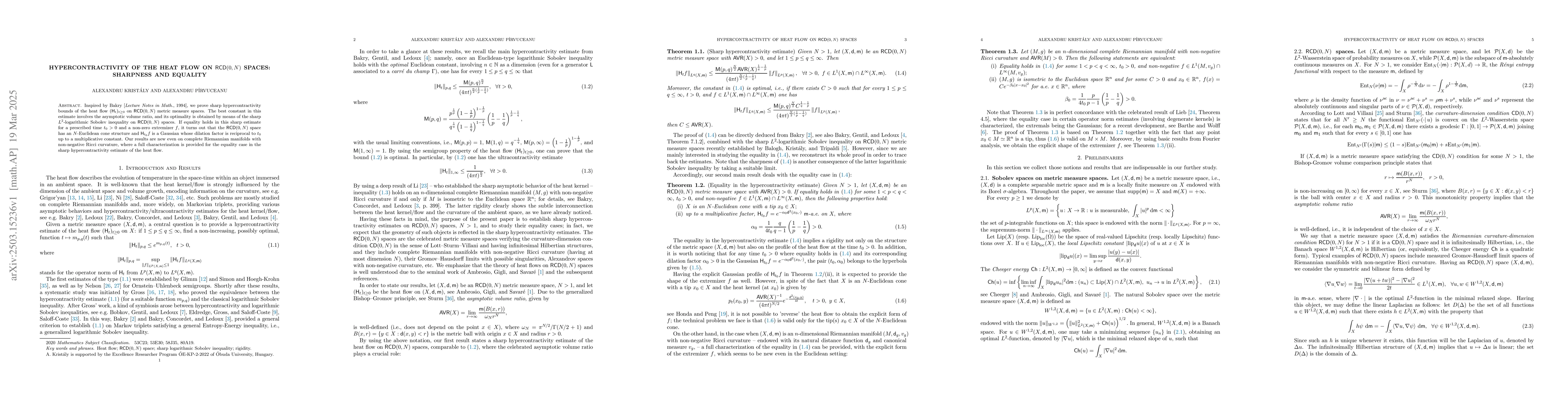 Thumbnail for Hypercontractivity of the heat flow on ${\sf RCD}(0,N)$ spaces:
  sharpness and equality