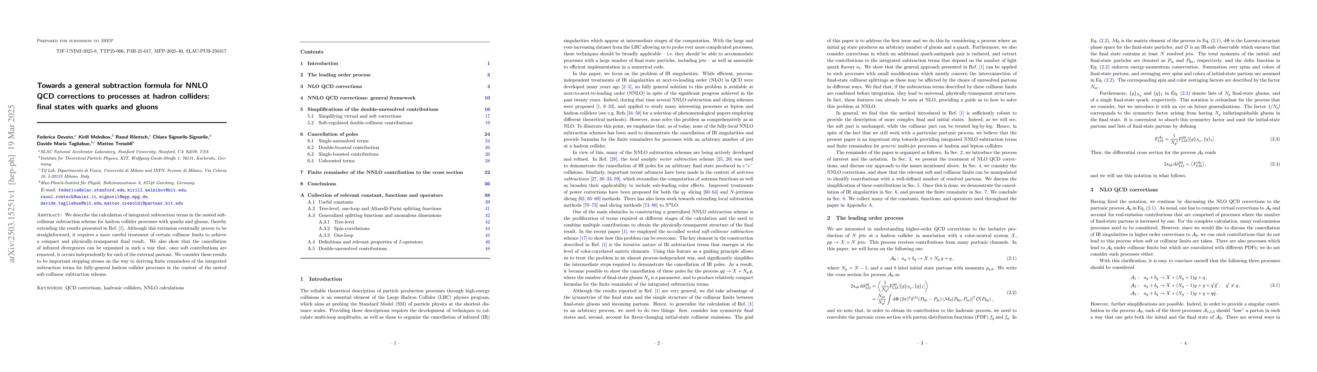 Thumbnail for Towards a general subtraction formula for NNLO QCD corrections to
  processes at hadron colliders: final states with quarks and gluons