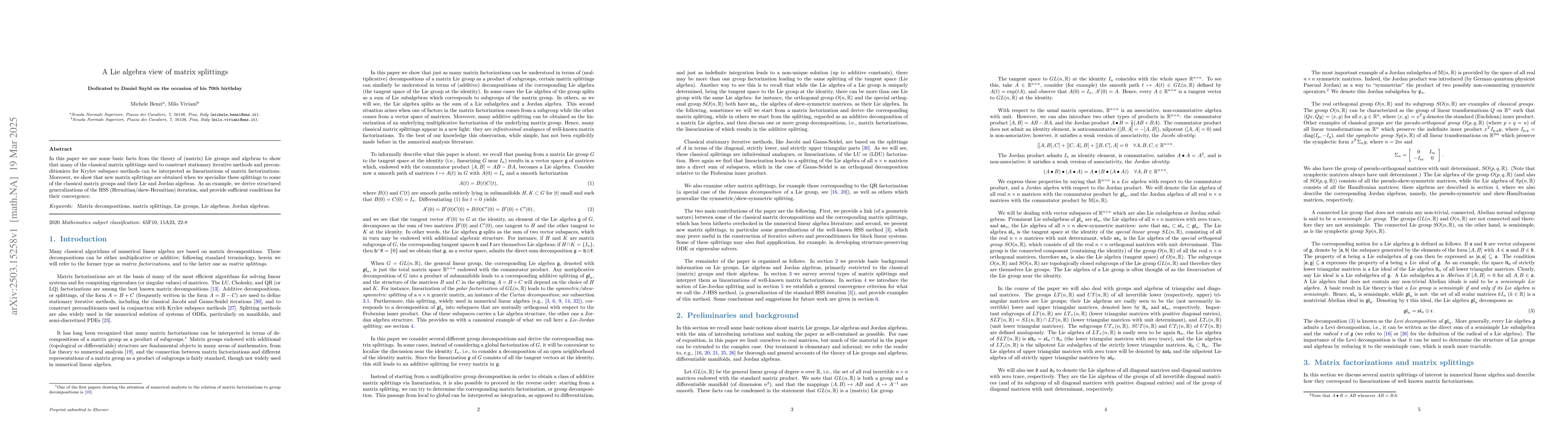 Thumbnail for A Lie algebra view of matrix splittings