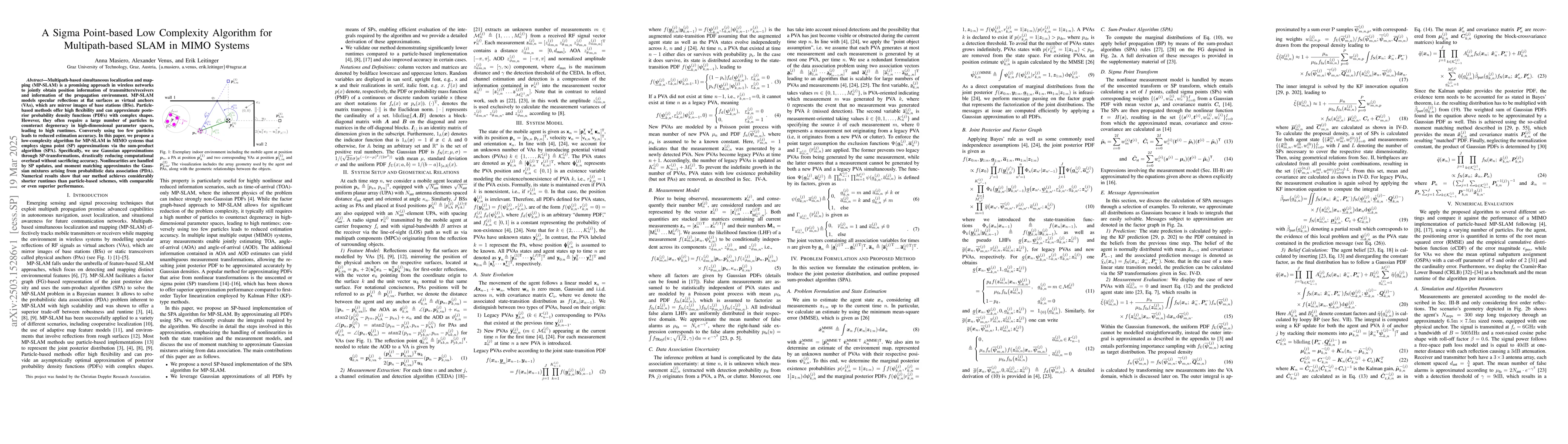 Thumbnail for A Sigma Point-based Low Complexity Algorithm for Multipath-based SLAM in
  MIMO Systems