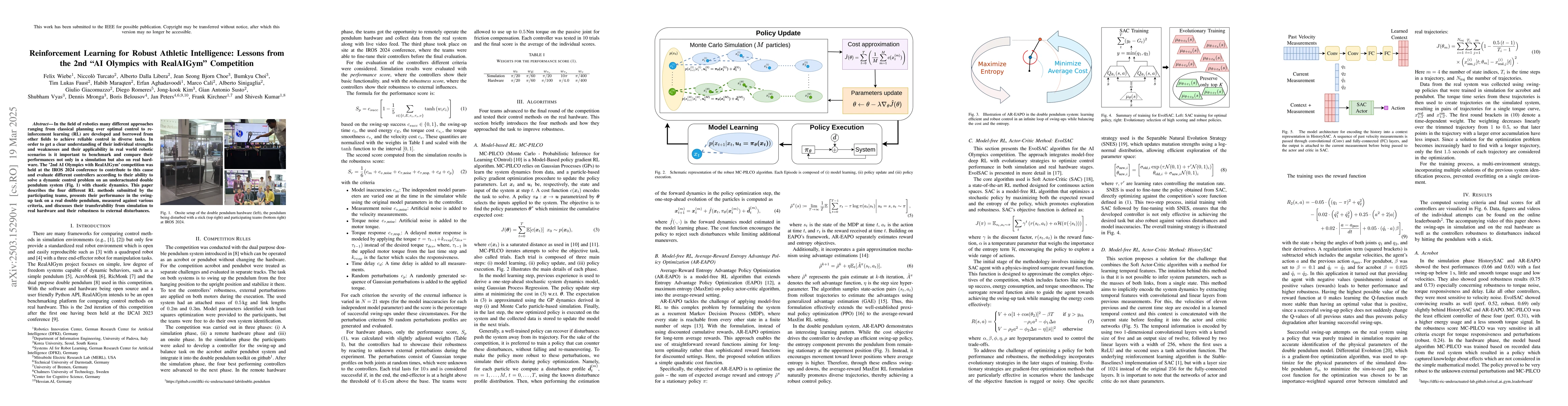 Thumbnail for Reinforcement Learning for Robust Athletic Intelligence: Lessons from
  the 2nd 'AI Olympics with RealAIGym' Competition