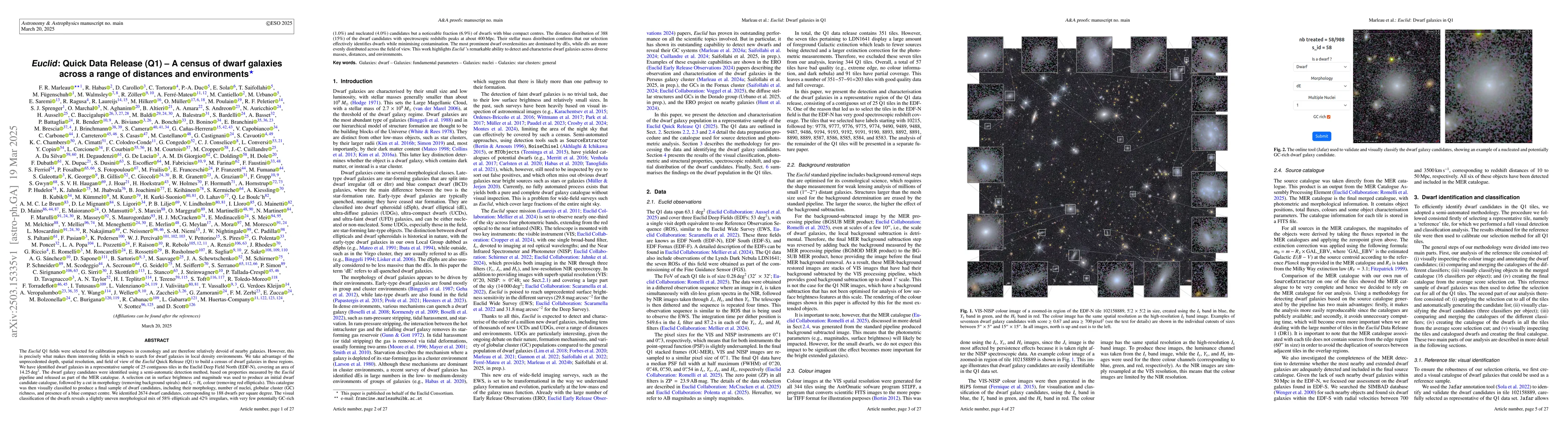 Thumbnail for Euclid: Quick Data Release (Q1) -- A census of dwarf galaxies across a
  range of distances and environments