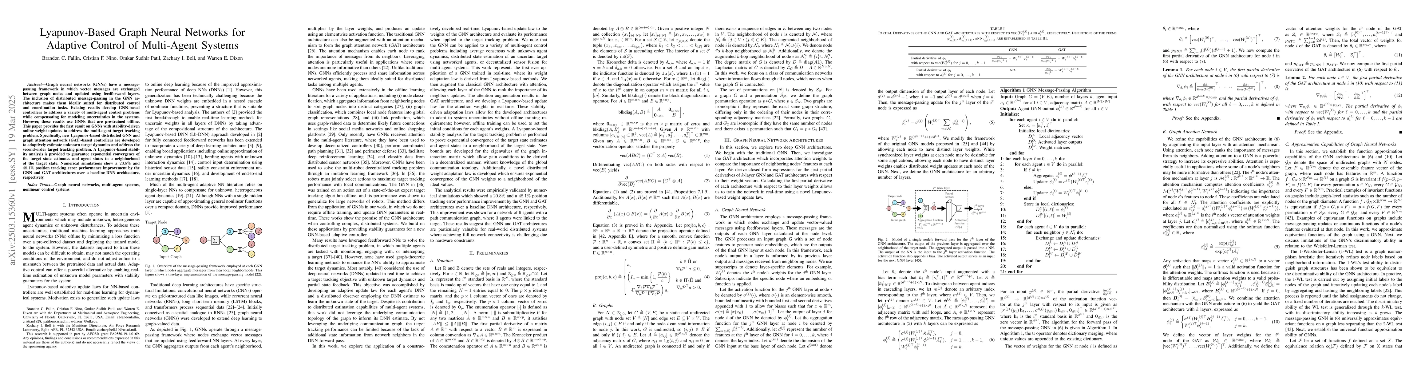 Thumbnail for Lyapunov-Based Graph Neural Networks for Adaptive Control of Multi-Agent
  Systems
