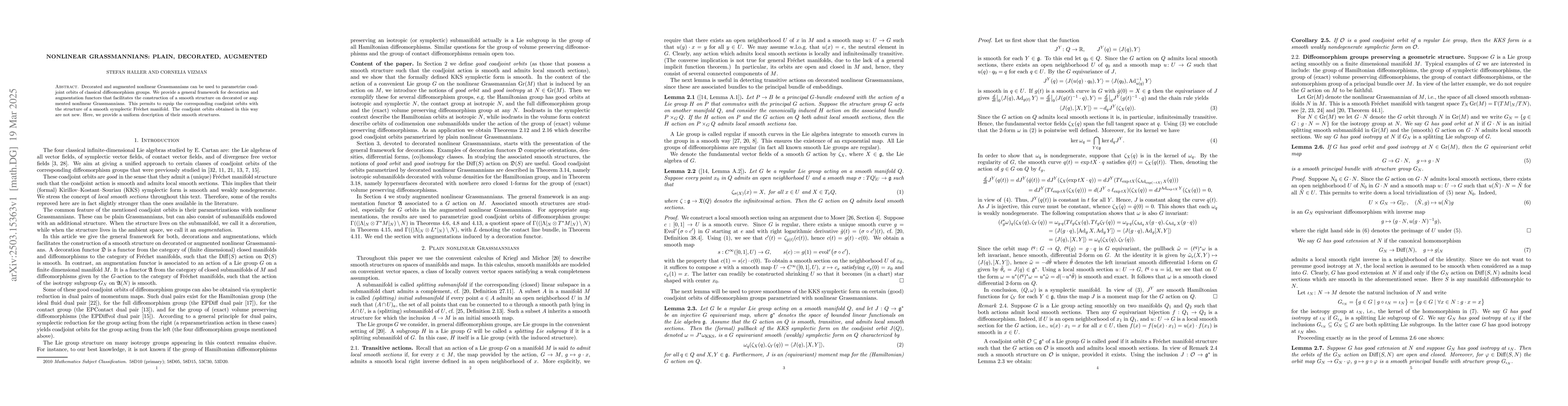 Thumbnail for Nonlinear Grassmannians: plain, decorated, augmented