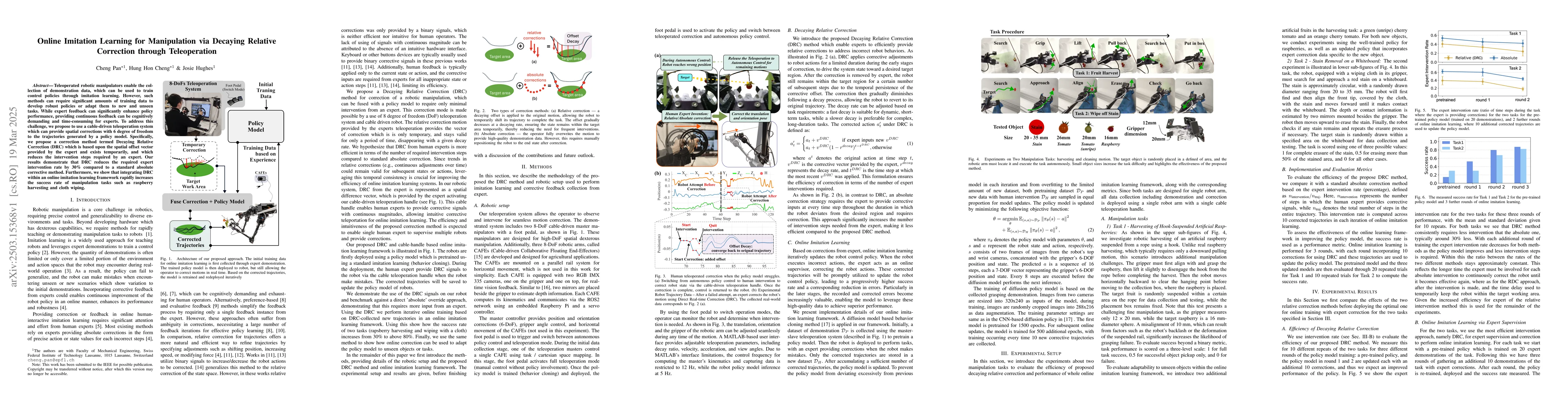 Thumbnail for Online Imitation Learning for Manipulation via Decaying Relative
  Correction through Teleoperation