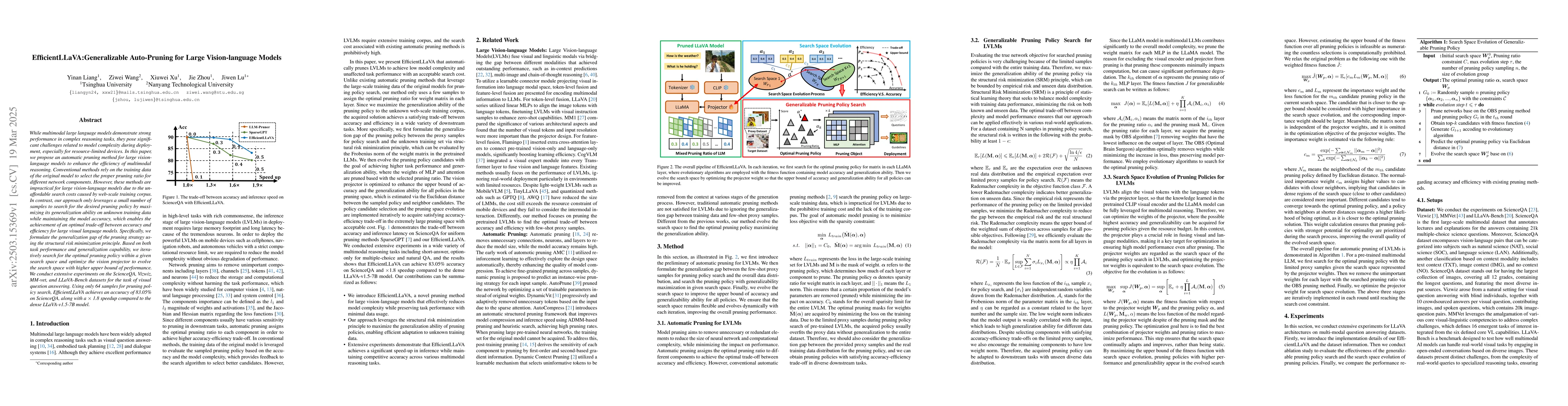 Thumbnail for EfficientLLaVA:Generalizable Auto-Pruning for Large Vision-language
  Models