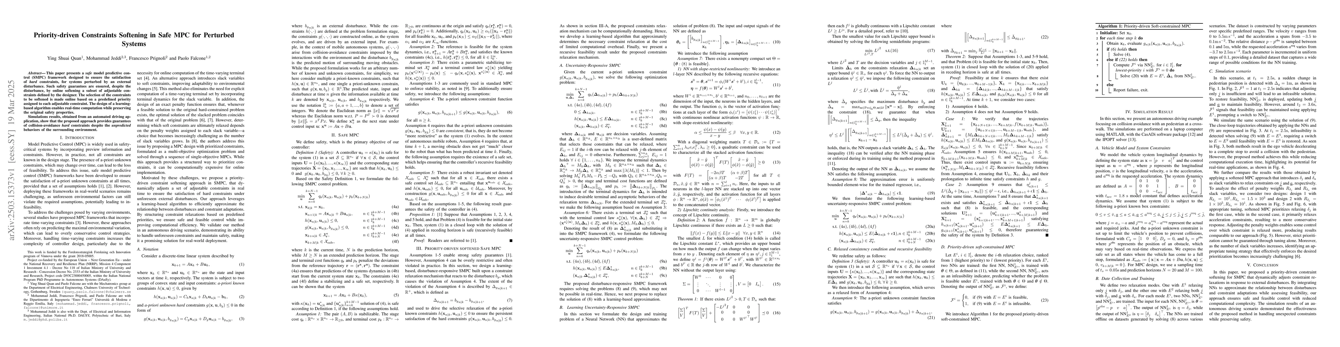 Thumbnail for Priority-driven Constraints Softening in Safe MPC for Perturbed Systems