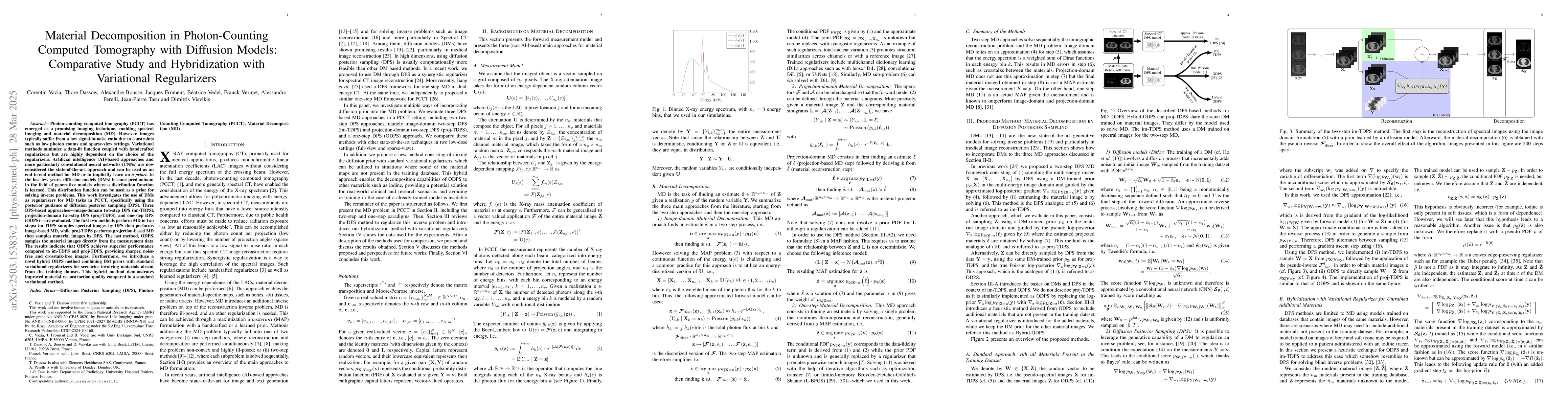 Thumbnail for Material Decomposition in Photon-Counting Computed Tomography with
  Diffusion Models: Comparative Study and Hybridization with Variational
  Regularizers