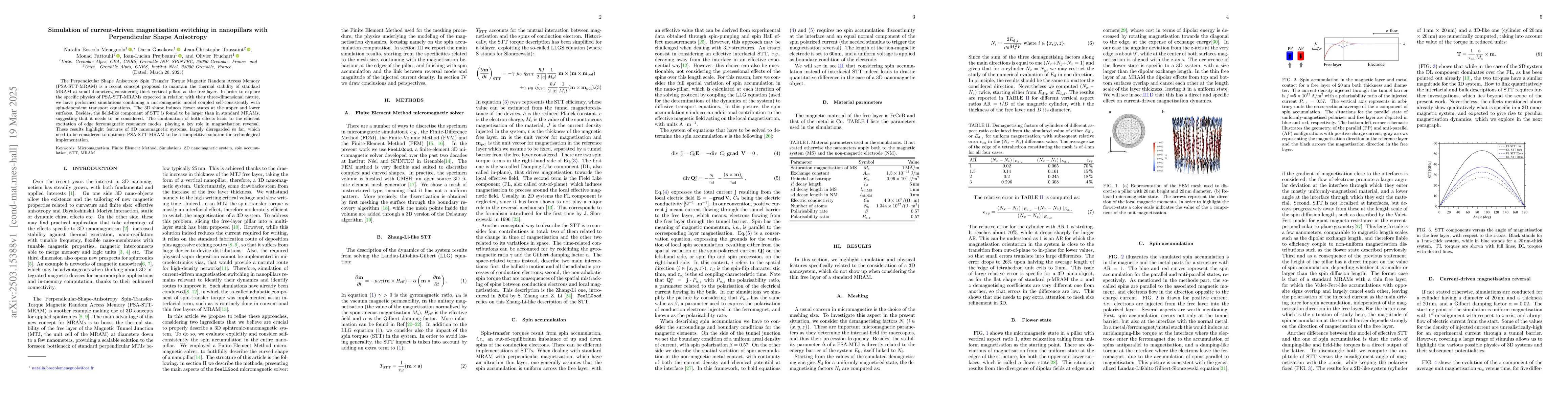 Thumbnail for Simulation of current-driven magnetisation switching in nanopillars with
  Perpendicular Shape Anisotropy