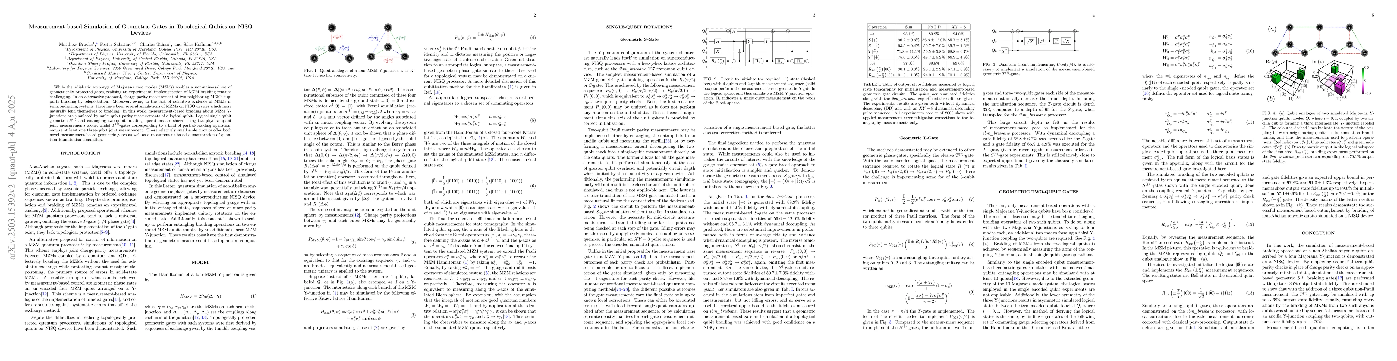 Thumbnail for Measurement-based Simulation of Geometric Gates in Topological Qubits on
  NISQ Devices