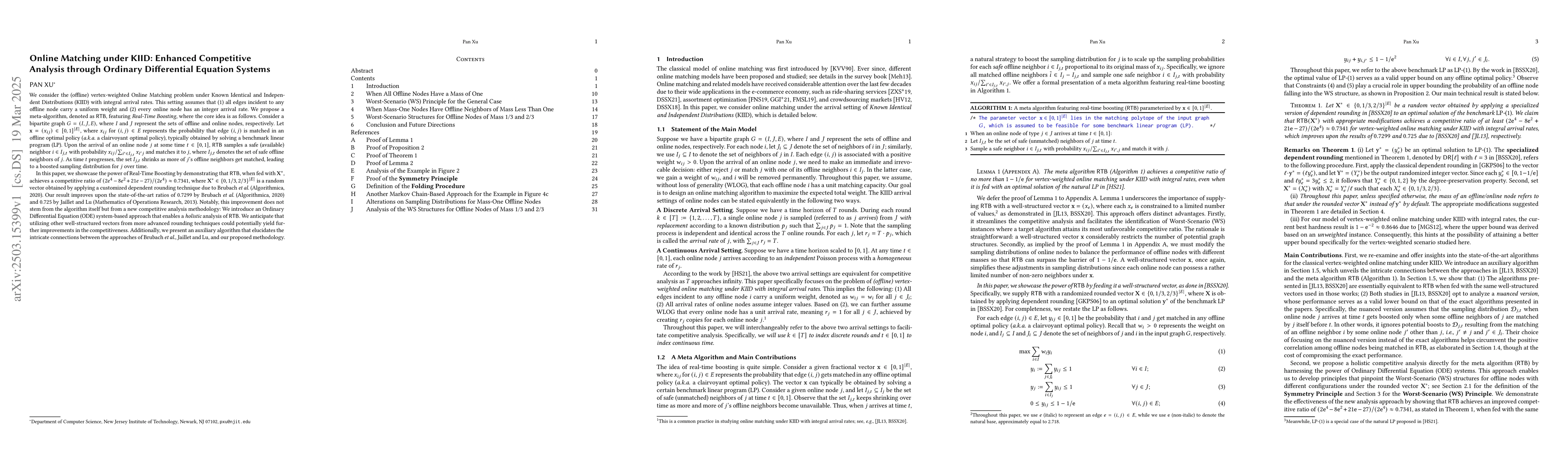 Thumbnail for Online Matching under KIID: Enhanced Competitive Analysis through
  Ordinary Differential Equation Systems