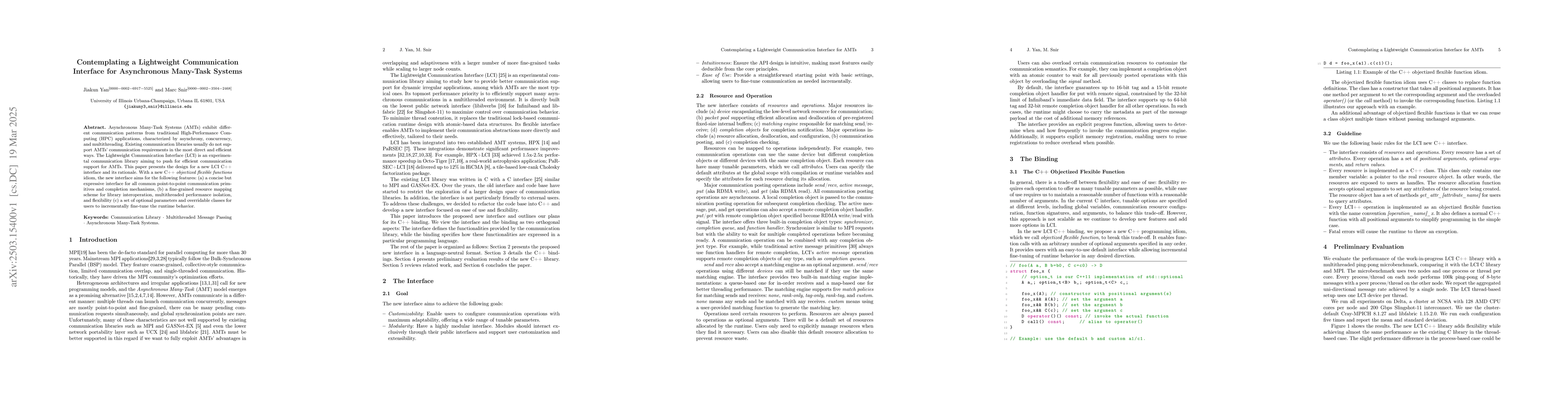 Thumbnail for Contemplating a Lightweight Communication Interface for Asynchronous
  Many-Task Systems
