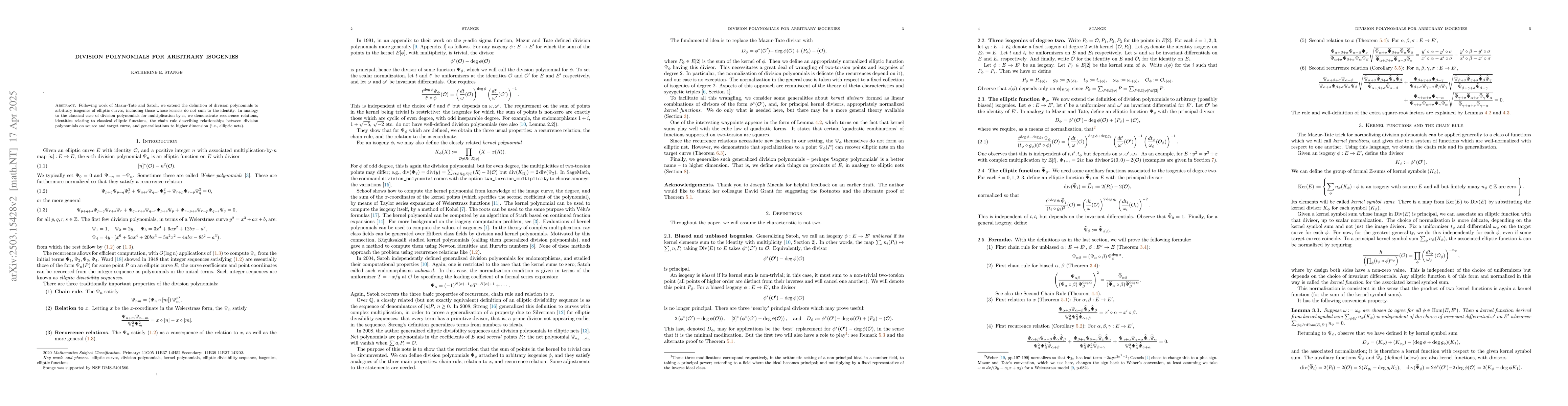 Thumbnail for Division polynomials for arbitrary isogenies