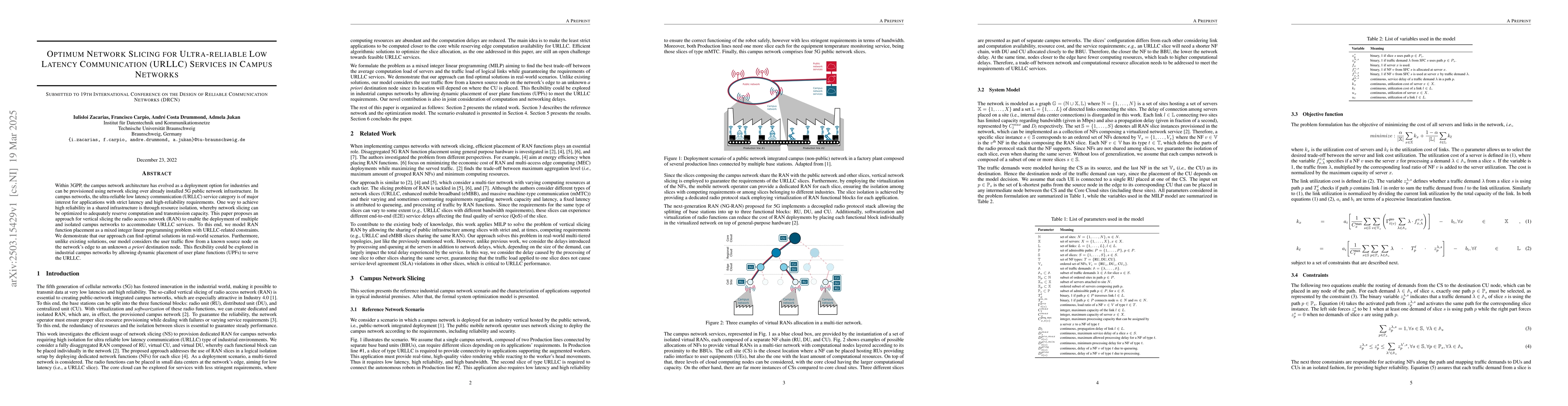 Thumbnail for Optimum Network Slicing for Ultra-reliable Low Latency Communication
  (URLLC) Services in Campus Networks