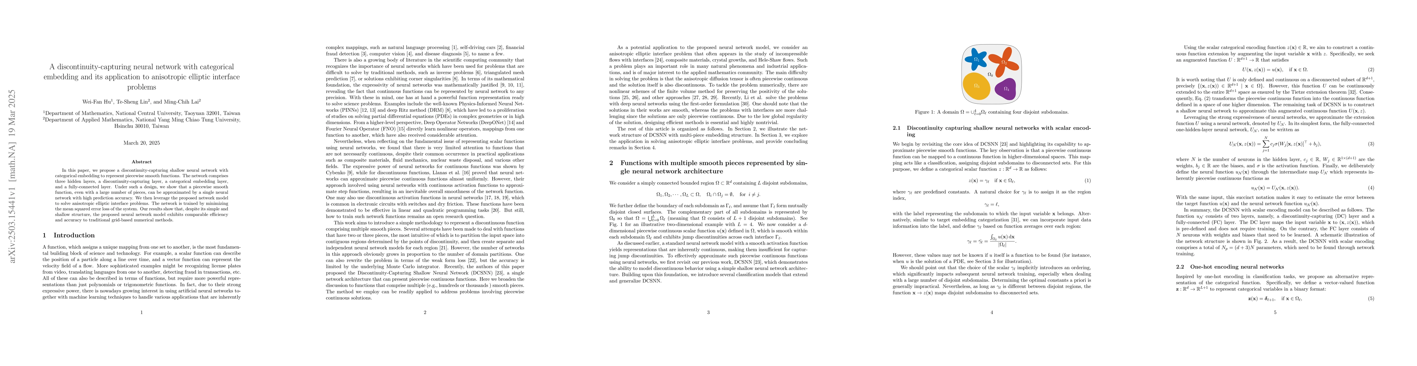 Thumbnail for A discontinuity-capturing neural network with categorical embedding and
  its application to anisotropic elliptic interface problems