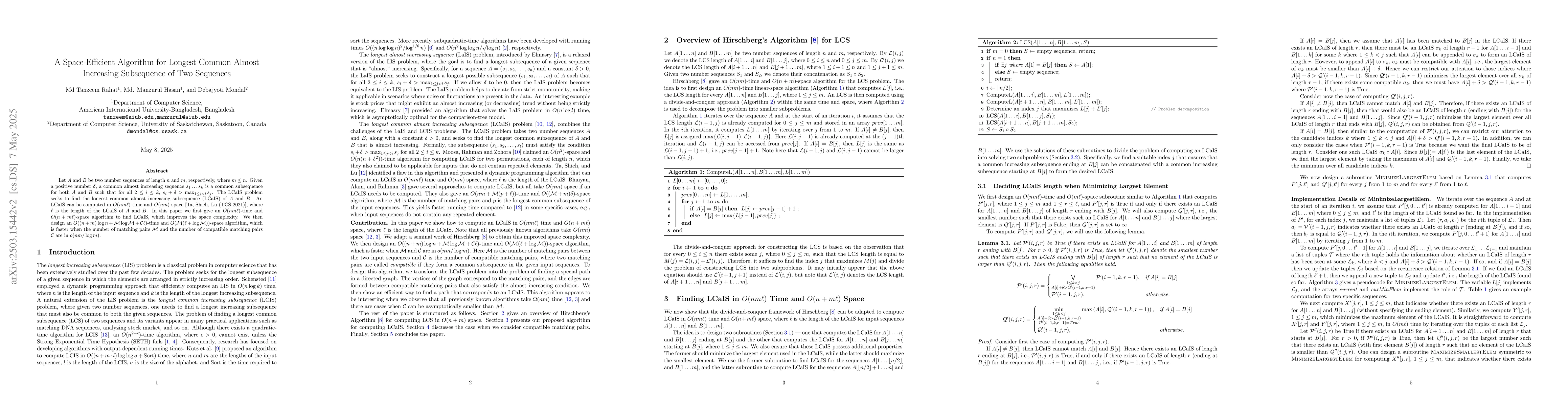 Thumbnail for A Space-Efficient Algorithm for Longest Common Almost Increasing
  Subsequence of Two Sequences