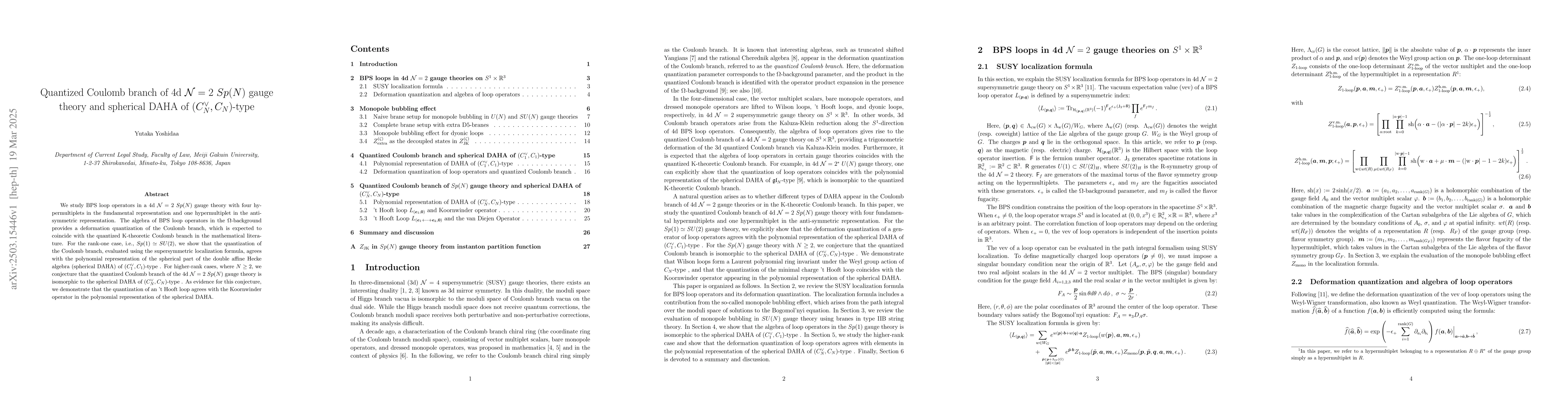 Thumbnail for Quantized Coulomb branch of 4d $\mathcal{N}=2$ $Sp(N)$ gauge theory and
  spherical DAHA of $(C_N^{\vee}, C_N)$-type