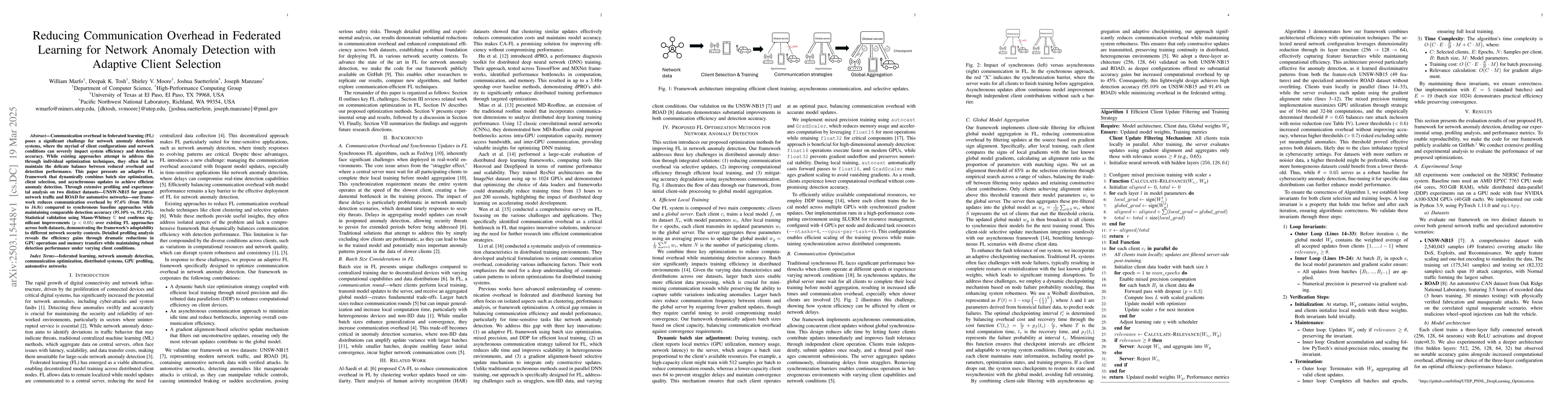 Thumbnail for Reducing Communication Overhead in Federated Learning for Network
  Anomaly Detection with Adaptive Client Selection
