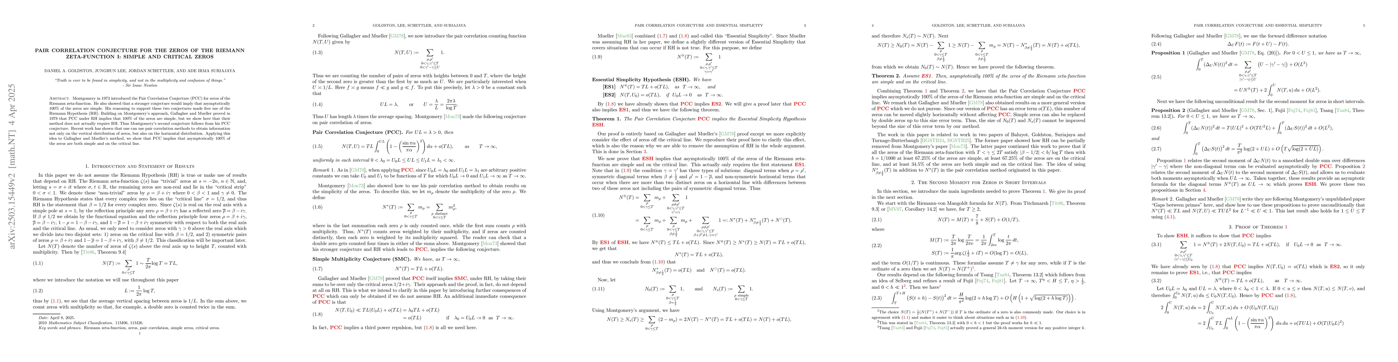 Thumbnail for Pair Correlation Conjecture for the zeros of the Riemann zeta-function
  I: simple and critical zeros