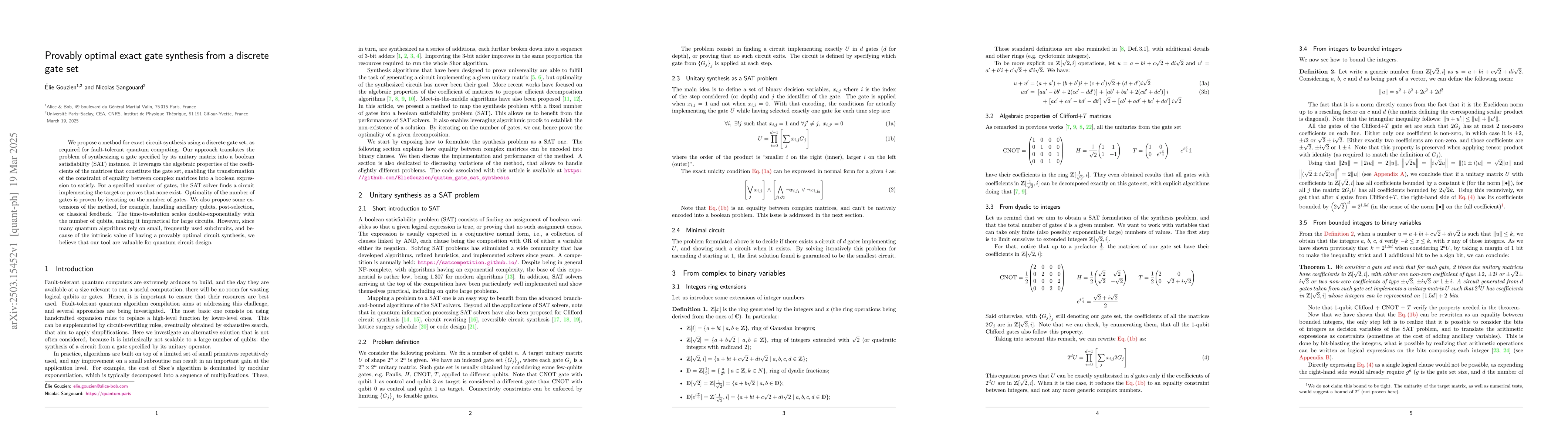 Thumbnail for Provably optimal exact gate synthesis from a discrete gate set