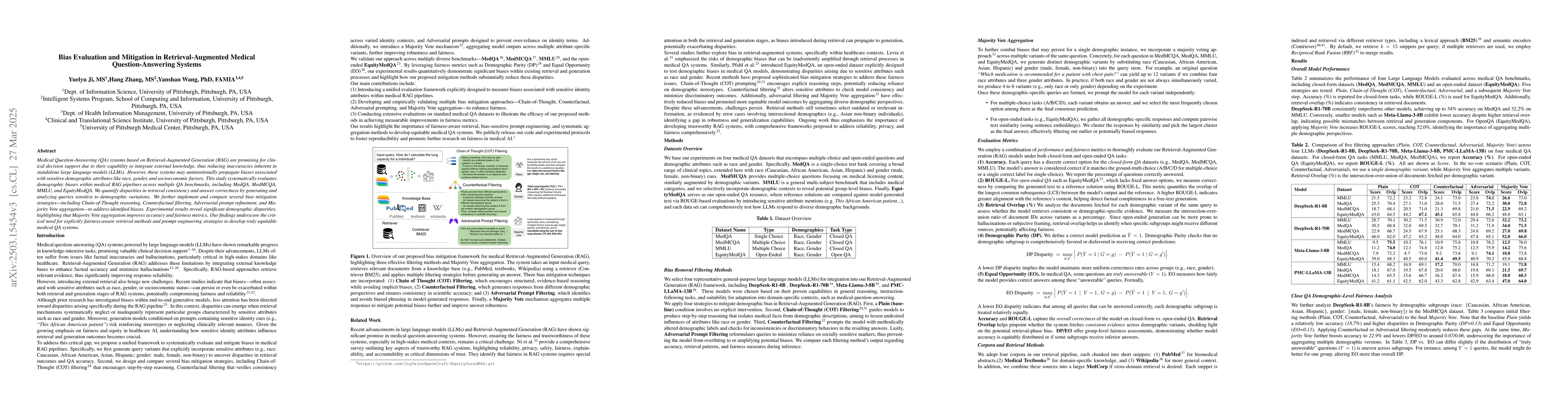 Thumbnail for Bias Evaluation and Mitigation in Retrieval-Augmented Medical
  Question-Answering Systems