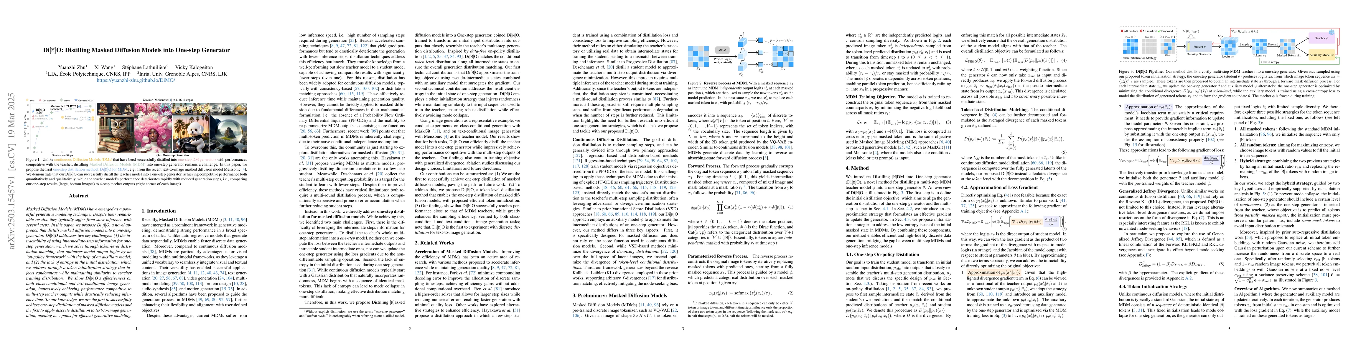Thumbnail for Di$\mathtt{[M]}$O: Distilling Masked Diffusion Models into One-step
  Generator