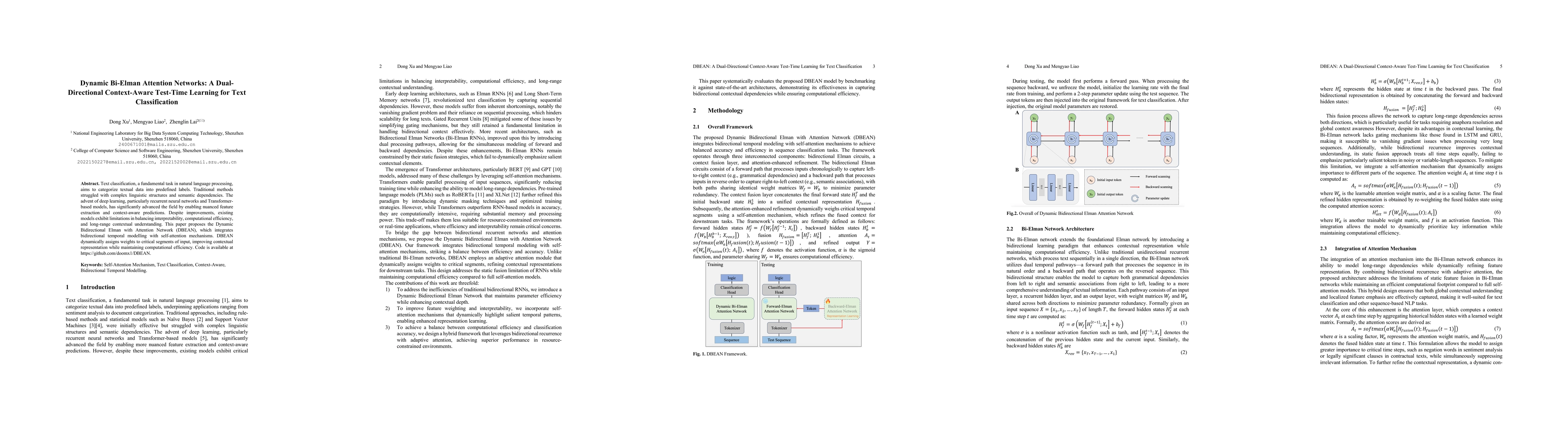 Thumbnail for Dynamic Bi-Elman Attention Networks (DBEAN): Dual-Directional
  Context-Aware Representation Learning for Enhanced Text Classification