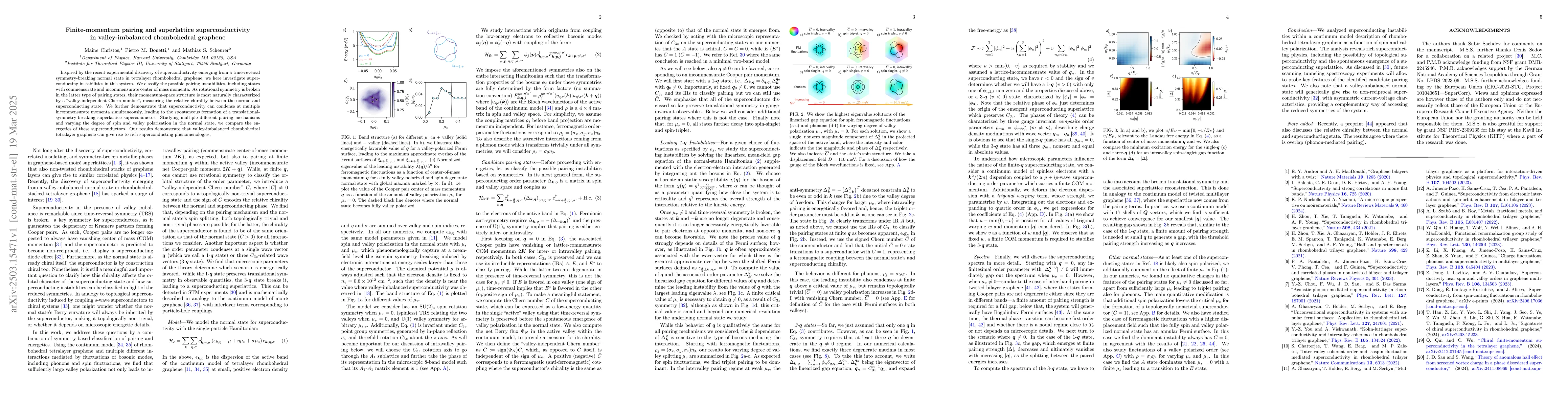 Thumbnail for Finite-momentum pairing and superlattice superconductivity in
  valley-imbalanced rhombohedral graphene