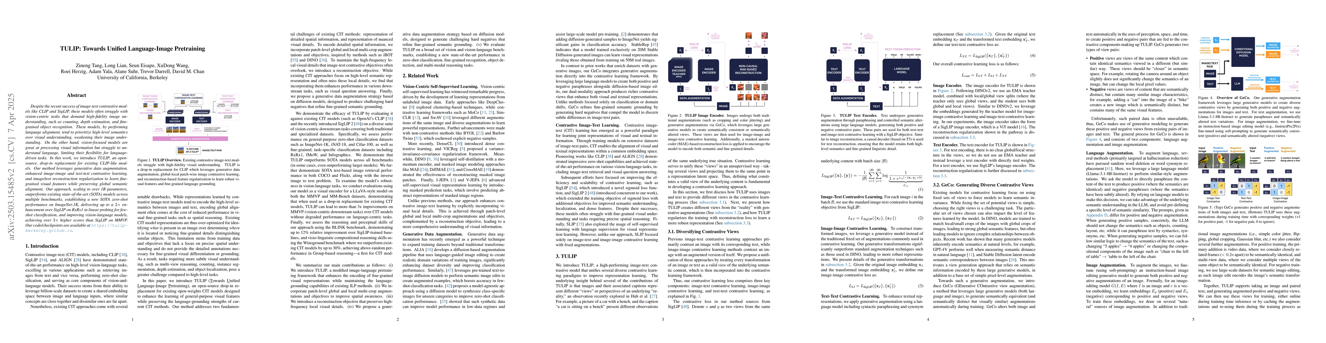 Thumbnail for TULIP: Towards Unified Language-Image Pretraining