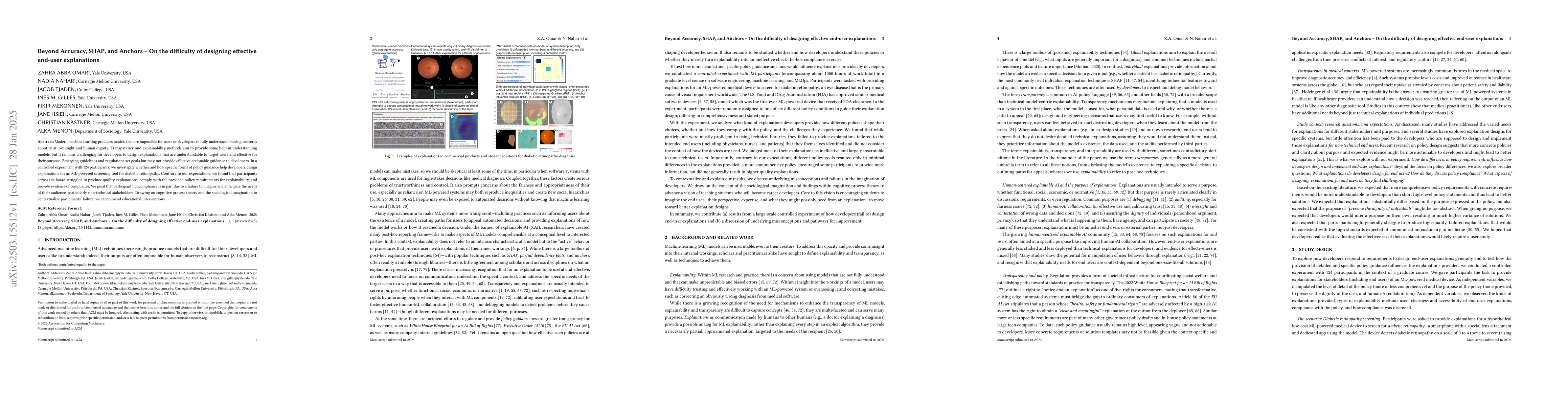 Thumbnail for Beyond Accuracy, SHAP, and Anchors -- On the difficulty of designing
  effective end-user explanations