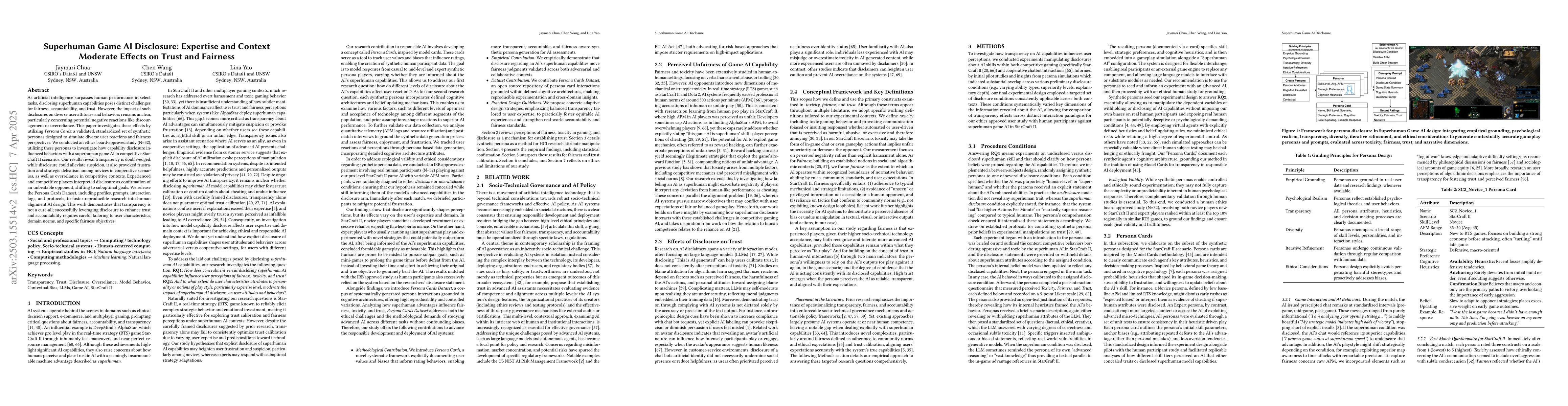 Thumbnail for Superhuman AI Disclosure: Impacts on Toxicity, Fairness, and Trust Vary
  by Expertise and Persona Attributes