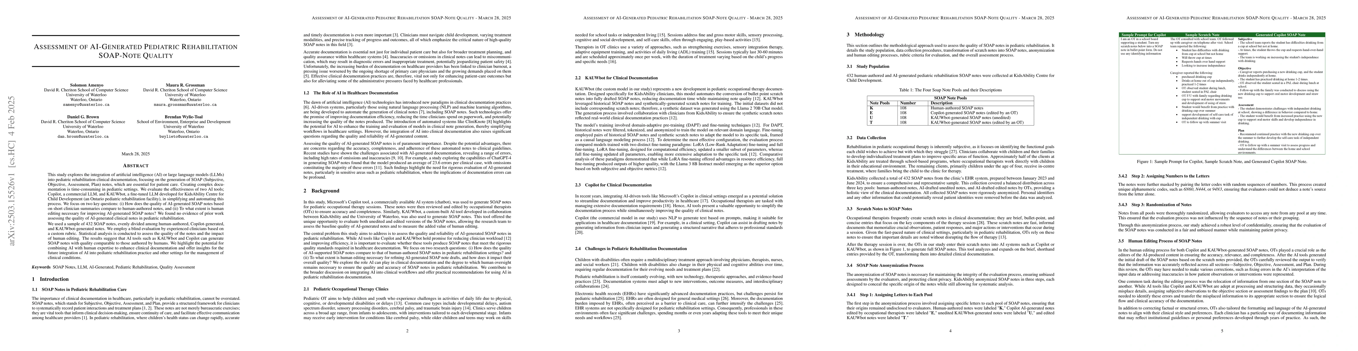 Thumbnail for Assessment of AI-Generated Pediatric Rehabilitation SOAP-Note Quality