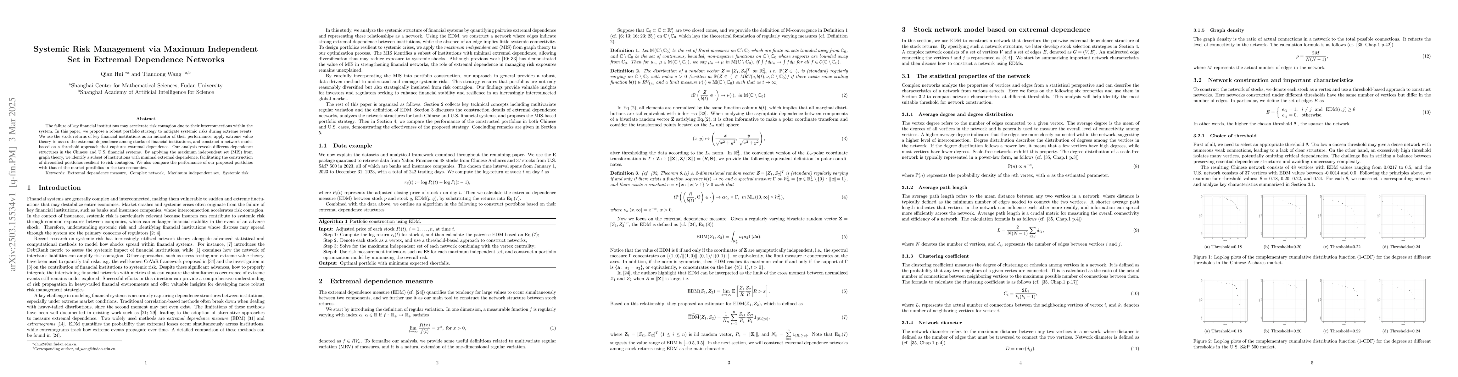 Thumbnail for Systemic Risk Management via Maximum Independent Set in Extremal
  Dependence Networks