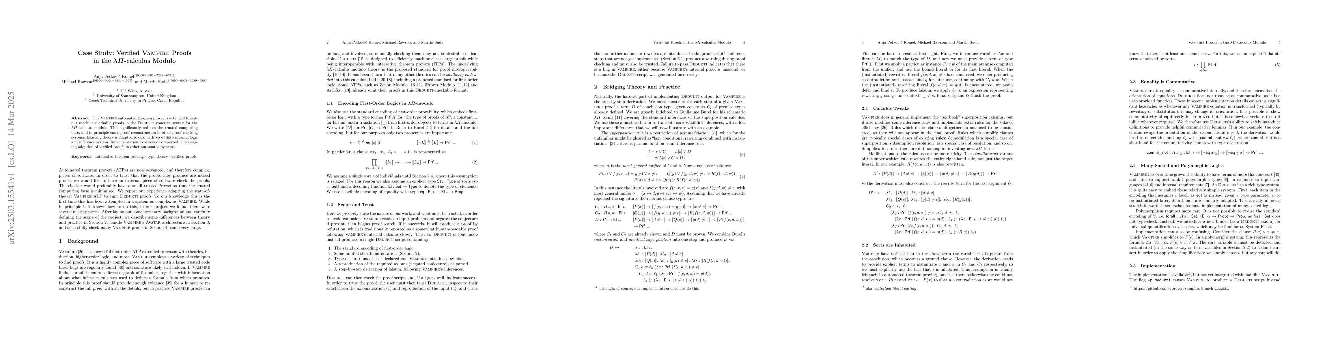 Thumbnail for Case Study: Verified Vampire Proofs in the LambdaPi-calculus Modulo