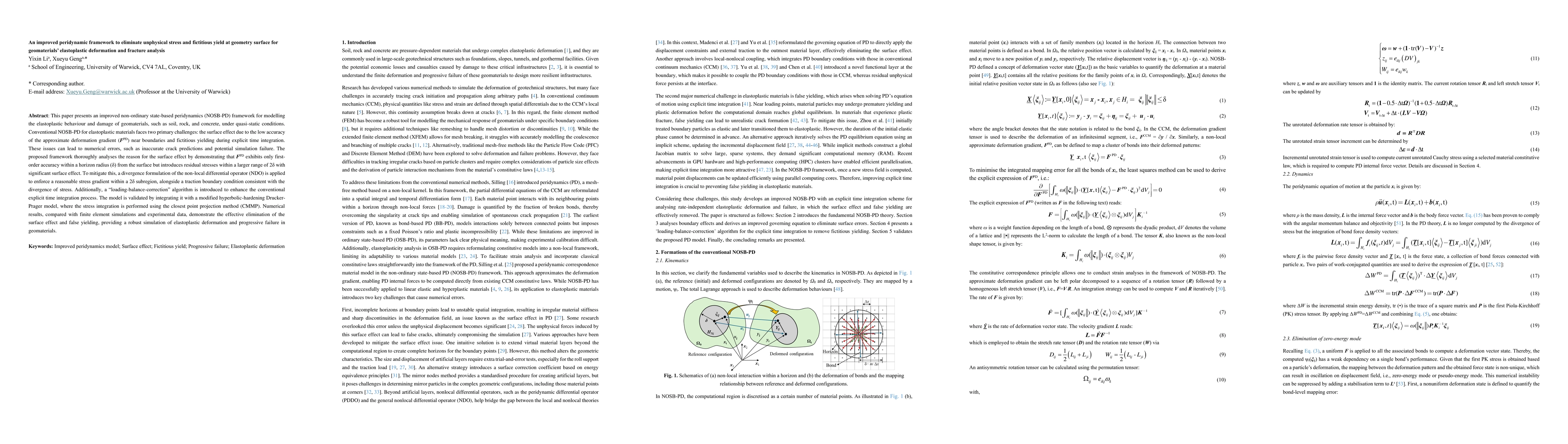 Thumbnail for An improved peridynamic framework to eliminate unphysical stress and
  fictitious yield at geometry surface for geomaterials elastoplastic
  deformation and fracture analysis