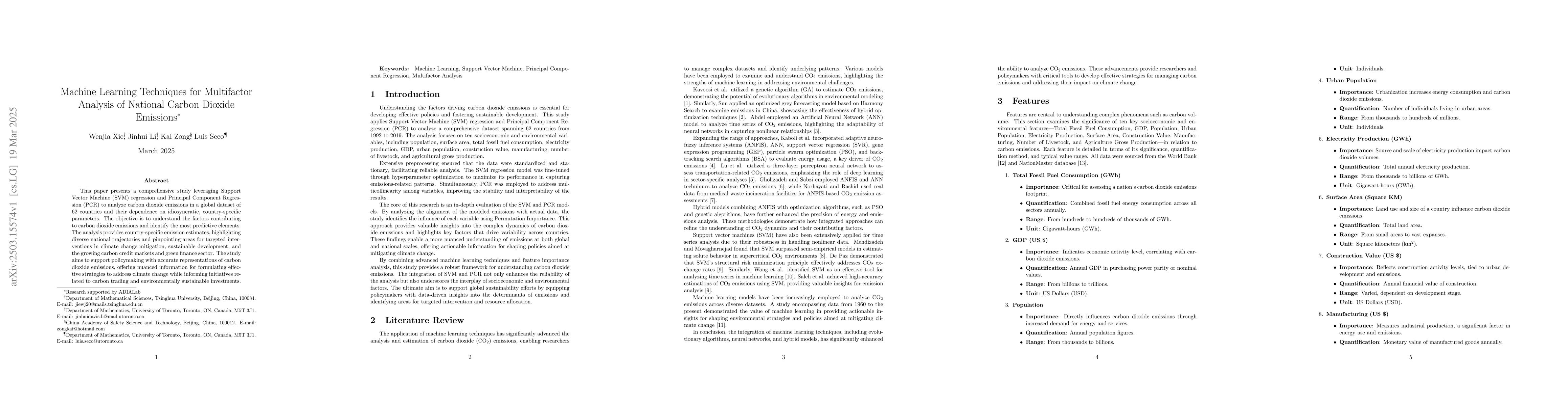 Thumbnail for Machine Learning Techniques for Multifactor Analysis of National Carbon
  Dioxide Emissions