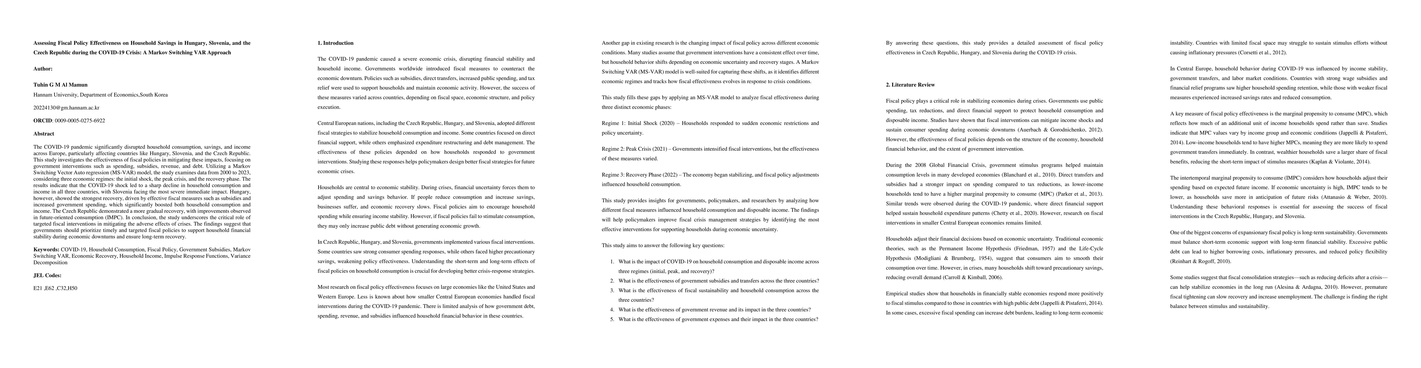 Thumbnail for Assessing Fiscal Policy Effectiveness on Household Savings in Hungary,
  Slovenia, and the Czech Republic during the COVID-19 Crisis: A Markov
  Switching VAR Approach