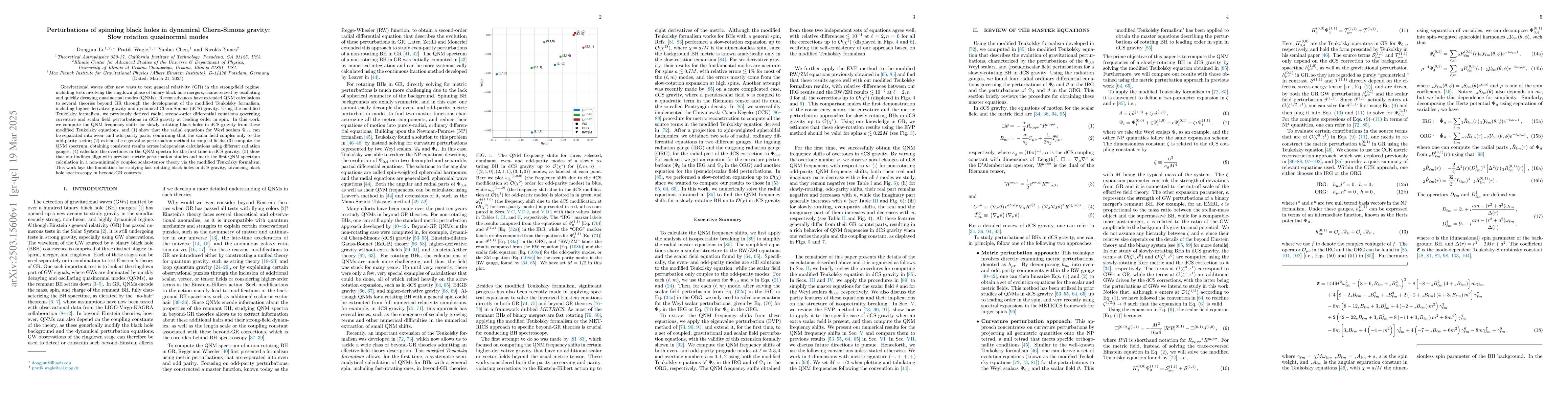 Thumbnail for Perturbations of spinning black holes in dynamical Chern-Simons gravity:
  Slow rotation quasinormal modes