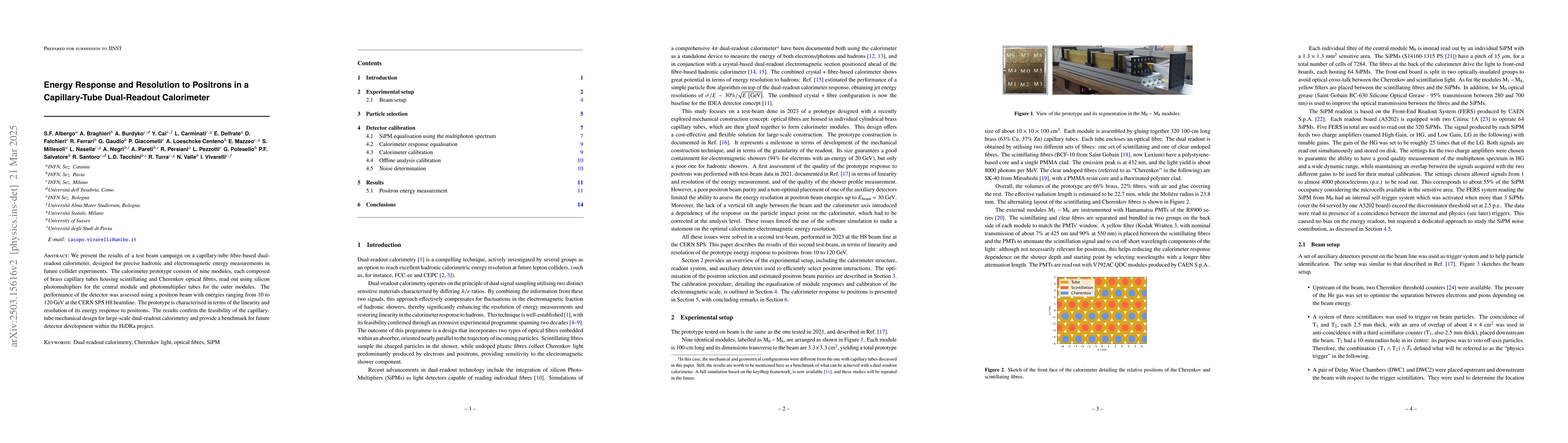 Thumbnail for Energy Response and Resolution to Positrons in a Capillary-Tube
  Dual-Readout Calorimeter