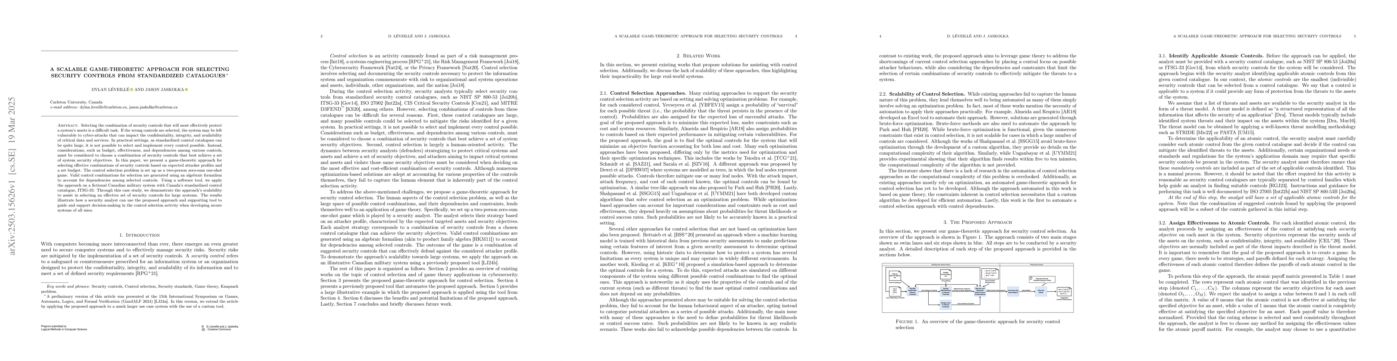 Thumbnail for A Scalable Game-Theoretic Approach for Selecting Security Controls from
  Standardized Catalogues